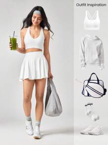 GLOWMODE 4.5'' Sweat-Wicking Quick-Dry Tummy Control Ultra High-Rise Waist Skirt With Side Pockets Non-Slip Grips Daily Casual Wear - White - View 7