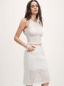 SHEIN LUNE 2 件套：蕾丝边吊带背心和蕾丝拼布直筒裙 - 白色 - 查看 1