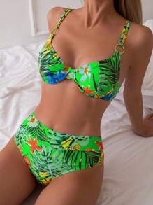 Swim Lushoire 女士夏季热带印花环饰比基尼套装 - 彩色 - 查看 1