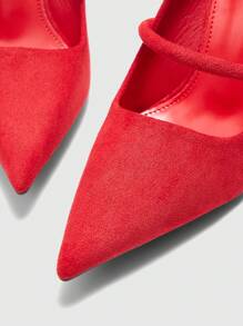 CUCCOO BIZCHIC Women's Fashionable Elegant Simple Solid Color Pointed Toe Back Open High Heel Pumps - Red - View 7