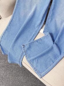 SHEIN Teen Girl's Washed Casual Soft Lightweight Spring/Summer Elastic Waist Denim Jeans - Medium Wash - View 5