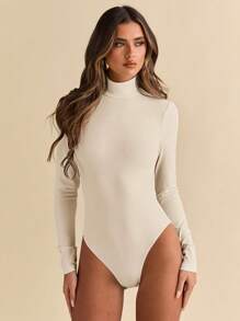 SHEIN BAE Bộ đồ liền thân dài tay khoét sâu gợi cảm cho nữ - Màu be - Xem 6