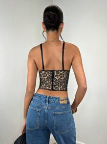 SHEIN BAE 可爱上衣镂空性感豹纹棕色紧身胸衣上衣，万圣节女装，西部风