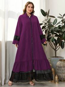 Al Najma Abito casual ampio a maniche lunghe con paillettes e patchwork, di taglia grande, adatto per la primavera/autunno, abaya modesta