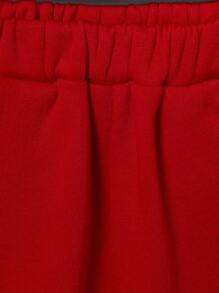 2 件装年轻男童休闲学院风字母卡通涂鸦标语图案连帽衫和运动裤，适合街头和学校场景，秋冬季 - 紅色 - 查看 6