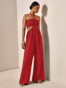 Slaydiva Women's Solid Color Sleeveless Hollow Out Casual Jumpsuit For Summer