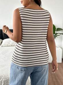 SHEIN Frenchy Top de tirantes de talla grande de mujer con diseño a rayas, versátil para primavera y verano