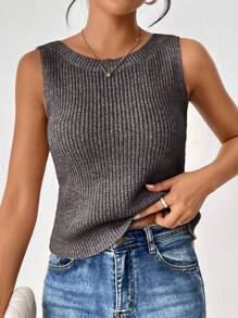 SHEIN Frenchy Women's Simple Stylish Sweater Vest, Suitable For Summer Brown Casual - Coffee Brown - View 2