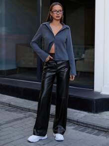 RueChic PU 皮革喇叭褲 - 黑色 - 查看 3