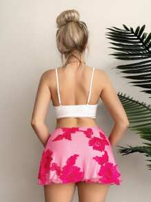 EgrlEra 性感基本款螺旋刺绣紧身迷你裙，芭蕾舞者风格 - 玫紅色 - 查看 2