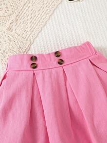 SHEIN 2 pièces Set Top Col mode + Jupe En Jean Plissée Pour Jeune Fille - Rose bonbon - Voir 6