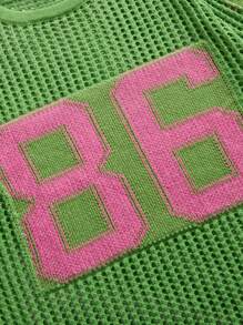 ROMWE MEN Prep Atasan Pria Jersey Gaya Jalanan Motif Jacquard Digital Berongga Lengan Pendek - Hijau - View 4
