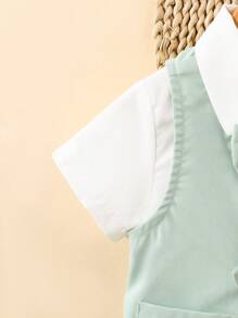 3 Stück/Set Kleinkind Jungen Gentlemen Outfit: grün-graue Weste + weißes Hemd + Shorts, geeignet für Hochzeit, Party, Blumenjunge, Lässig & Süß - Verschiedenfarbig - Übersicht 5