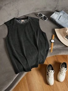 SHEIN Forever 21 Men's Casual Snowflake Craft Loose Stitching Black T-Shirt/Summer Vest Top/Street Wear/Loose/Y2k Clothing - Black - View 3