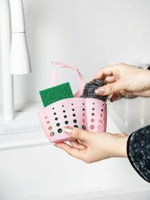 1入組廚房便攜式水槽海綿架架子掛籃擱板籃排水袋過濾器整理器浴室存儲小工具工具 - 粉色 - 查看 2