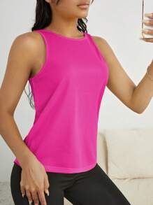Slayform Slayform Women's Solid Color Backless Exercise Fitness Tank Top - Hot Pink - View 2