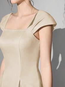 Poshira 女士正式礼服裙（重装饰）女士连衣裙女士西式连衣裙女士复活节连衣裙女士迷你连衣裙女士长袖连衣裙，毕业礼物毕业礼服，女士时尚礼服长裙，串珠设计，亮片，吊带女士夏季连衣裙，派对礼服，舞会礼服 - 杏色 - 查看 7