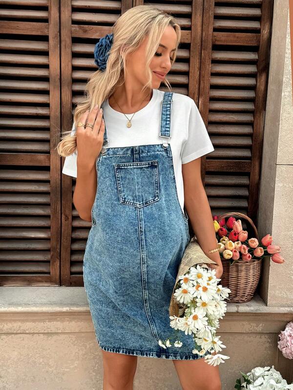 SHEIN Umstandsmode lässiges blaues Jeans-Trägerkleid, geeignet für Partys, Feiertage, Dates, Valentinstag, Nachmittagstee, Urlaub, Musikfestival, Boho, Sommeroutfits für Frauen/Sommer/Sommerkleidung/Süße Sommertops, Ostern/Osterkleid/Osteroutfit für Frauen, Rave-Outfits/Konzertoutfit für Frauen/Country-Konzertoutfit/Rave/Rave-Outfits Festival/Nashville-Outfits/Ibiza-Outfits, elegant, Urlaubsoutfit Frau/Strandurlaubs-Outfits, Boho/Bohemian/Boho-Frauenkleidung; Cowgirl/Cowboy, Muttertag/Mama/Mutter/Mutti/Muttertags-Geschenk