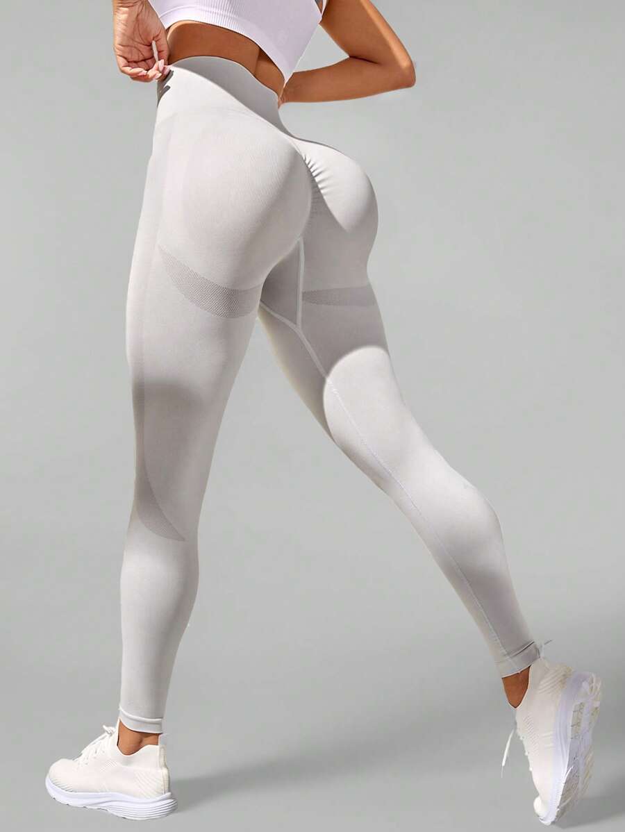 Easithlete 女款宽腰运动紧身裤瑜伽裤 - 淺灰色 - 查看 1