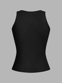 SHEIN EZwear 4 件套女士性感短款紧身背心，黑色、藏青色、碎花灰和白色，适合夏季 - 彩色 - 查看 11