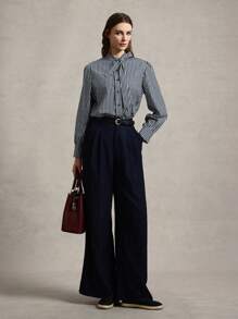 Briarwyn Camicia elegante a maniche lunghe con stampa a righe, scollo a cravatta, bottoni frontali, per outfit estivi da donna, casual da ufficio