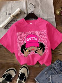 SHEIN Leap Crew 3pcs/Pack Tween Girls Casual Minimalist Cartoon Graphic Multiple T-Shirts, Suitable For Summer Season - Multicolor - View 3