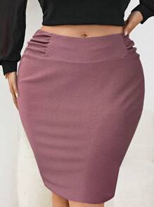 SHEIN Tall CURVE Plus Size Plain Color Casual Skirt, Suitable For Summer - Pink - View 4