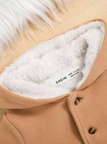 SHEIN Đứa bé trai Túi Kép Lót Teddy Áo trùm đầu - Màu Khaki - Xem 4