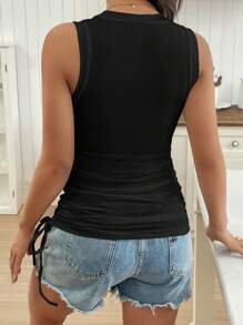 SHEIN Drawstring Ruched Side Crop Tank Top, Maternity Summer - Black - View 2