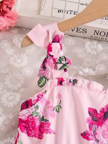 Tween Girl Summer Floral Print Ruffle Hem Dress - Pink - View 6