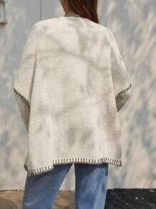 INAWLY 女士拼色休闲宽松长袖开衫、七分袖上衣 - 杏色 - 查看 2