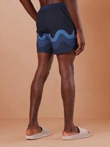 SUMWON Quần short nylon in họa tiết lượn sóng - Màu xanh hải quân - Xem 4