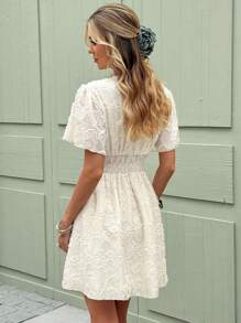 Serisse Women Summer Simple Textured Waisted Short Sleeve Dress,Bohemia,Summer Dresses For Women - Apricot - View 2