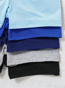 SHEIN Bộ 2 áo thun tay ngắn cổ tròn màu trơn thường ngày cho bé trai mới biết đi và quần short, gói 5 chiếc, đa năng để mặc hàng ngày, mùa hè - Nhiều màu - Xem 4