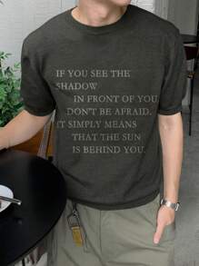 DAZY Men's Letter Jacquard Knitted Sweater, Dark Gray, Summer - Dark Grey - View 7