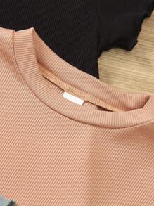 SHEIN Elladie kids 4pcs/Set Girls' Casual Solid Color Short Sleeve T-Shirt, Summer Summer Holiday - Multicolor - View 6