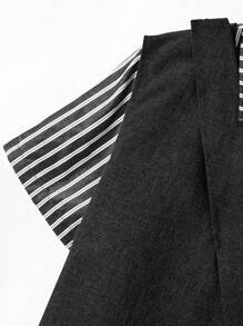 Bộ 3 áo vest có cấu trúc cho bé trai tuổi mới lớn, áo phông sọc tay ngắn và quần short - màu đen - Xem 3