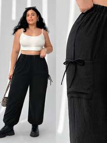 SHEIN EZwear 大码女式黑色休闲慢跑裤带口袋