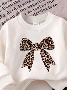SHEIN ModeFlare Wear Vintage Leopard Print Bow Decor Soft Knit Baby Girl Casual Suit, Suitable For Autumn/Winter