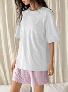 DAZY 2pcs Loose Casual Short Sleeve Women Pajama Set - White - View 5