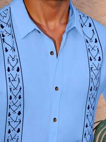 Manfinity Homme Men's Simple And Fashion Short Sleeve Shirt, Suitable For Summer Plus Size Men - Baby Blue - View 5