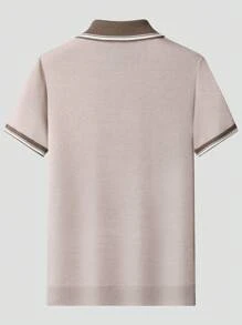 Manfinity Mode Men's Casual Colorblock Patchwork Short Sleeve Knit Sweater Men Summer Polo Shirts - Beige - View 2