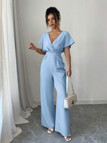 Selianne Women's Pleated Waist Casual Jumpsuit, Minimalist Design, Suitable For Summer - Blue - View 6