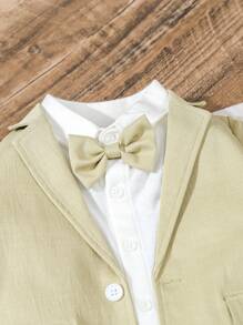 Souflis Souflis 2pcs Baby Boys Formal Gentleman Suit Set, Lapel Short Sleeve Single-Breasted Blazer Jacket + Elastic Waist Casual Shorts, Summer Series, Fashion Handsome, Suitable For Birthday Party, Dinner, Performance, Wedding, Full Moon, Baptism, Anniversary, Outdoor Wear, Wedding, Wedding Guest, Ring Boy, Page Boy, Baby's First Mother's Day Outfit, Family Matching Outfits