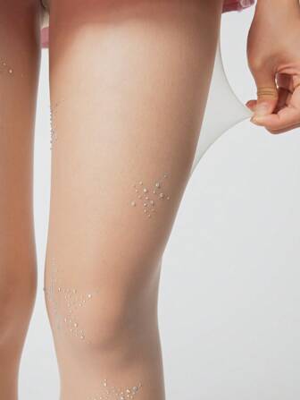 Kawaii 1 Coppia di collant donna color carne con strass a forma di stella a cinque punte, adatti per tutte le stagioni