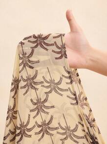 BY FELIZIA Light Apricot Summer Palm Tree Print Chiffon Long Beachwear Vacation Resort Wear New Arrivals Summer Long Kimono For Women - Multicolor - View 8