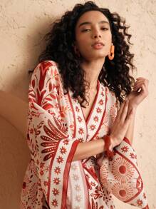 Swim Oasis Women's Long Kimono Cover Up With Oasis Floral Print Design - Multicolor - View 6