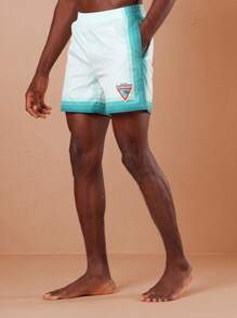 SUMWON 夏季沙滩泳裤运动休闲沙滩短裤弹力腰带透气游泳短裤水蓝色渐变运动户外泳池冲浪度假 - 綠色 - 查看 3