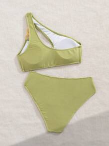 Swim SXY Set Baju Renang Bikini Seksi Wanita Musim Panas untuk Pantai, Warna Polos, dan Potongan - Olive Green - View 2