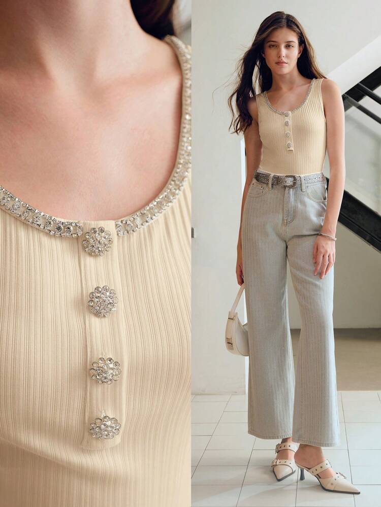 RHINESTONE BUTTON TANK TOP